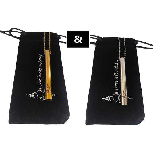 2 x Breathing Necklace for Anxiety – Quit Smoking Naturally | BreatheBuddy® Calm Classic Gold & Silver Duo Pack