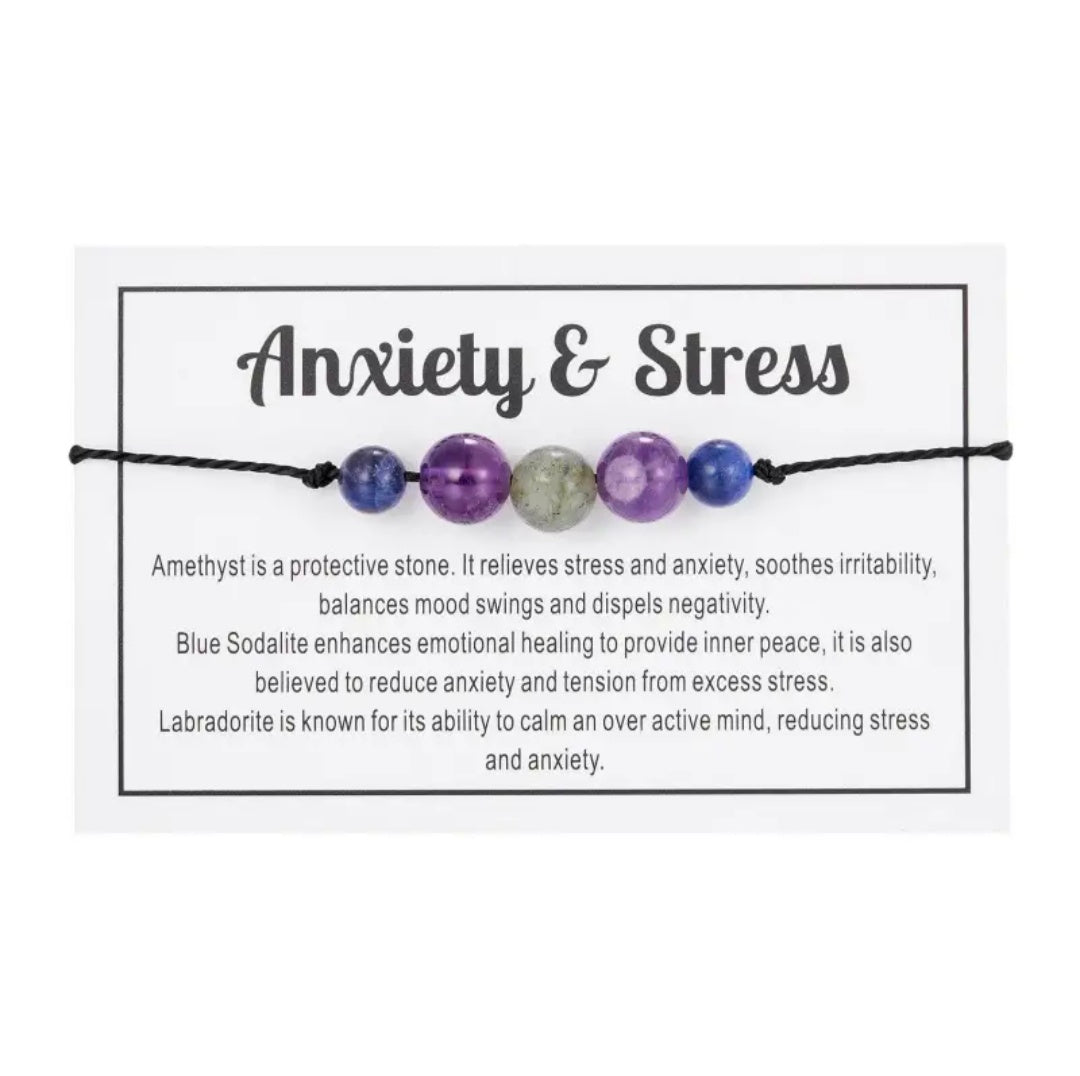 Anxiety Gem Bracelet - Amethyst and Crystal Beads - One size
