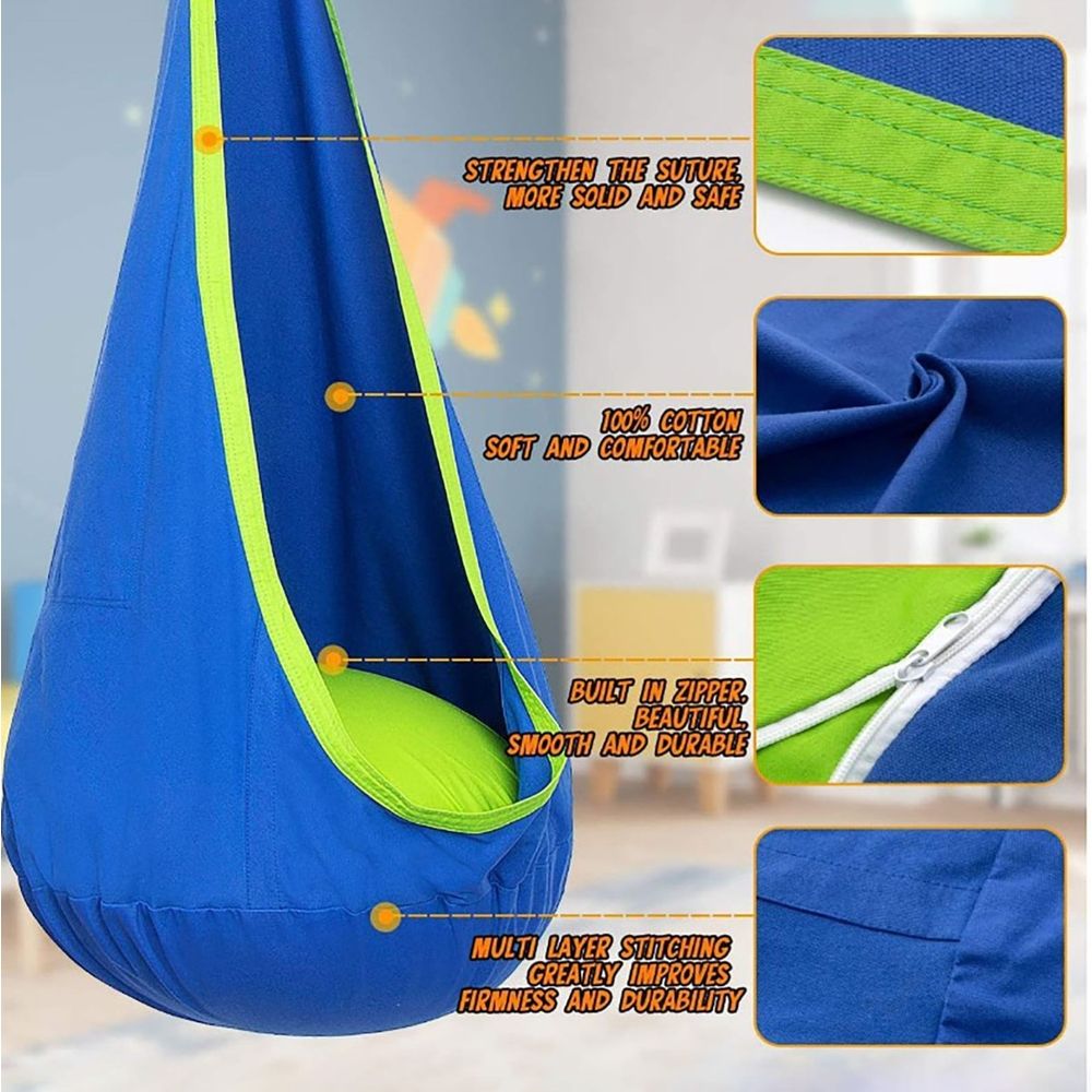 BKBP Pod Swing Seat, Kids Hanging Hammock Swing, Cotton Sensory Pod Swing Chair with Inflatable Pillow, Pod Swing for Kids Indoor & Outdoor, Max 176Lbs (1 PCS)