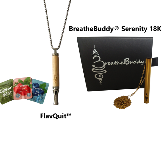FlavQuit™ & BreatheBuddy® 18K Gold Serenity Bundle – Flavour & Exhale Ritual Necklaces with 3 Flavour Core Packs