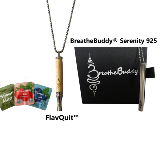 FlavQuit™ & BreatheBuddy® Silver Serenity Bundle – Flavour & Exhale Ritual Necklaces with 3 Flavour Core Packs