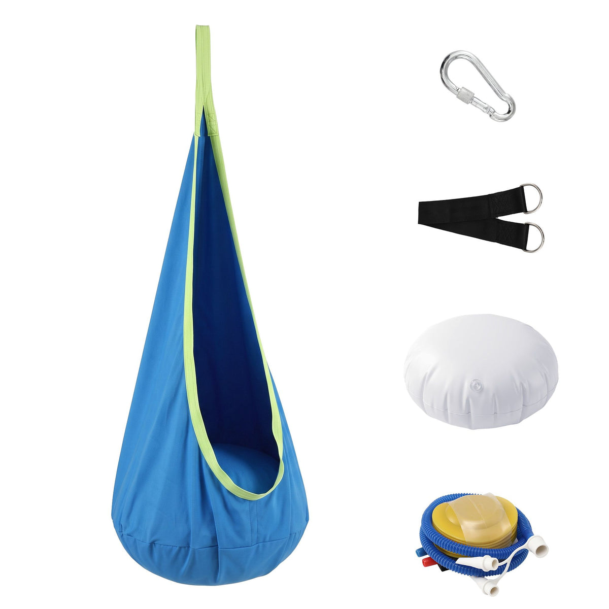 Kids Sensory Pod Swing with Inflatable Cushion - Blue - 150 cm height