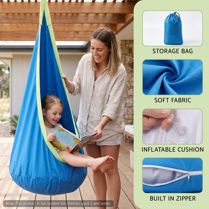 Kids Sensory Pod Swing with Inflatable Cushion - Blue - 150 cm height