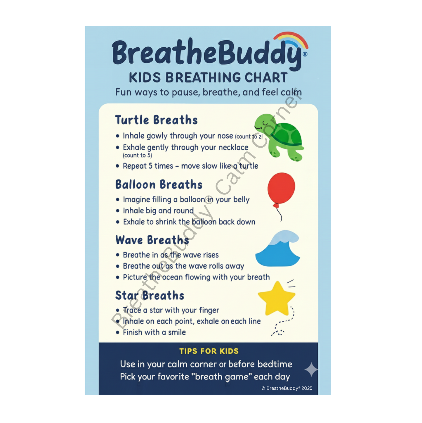 Calm Corner Breathing Exercise Chart - A2 Poster | BreatheBuddy®
