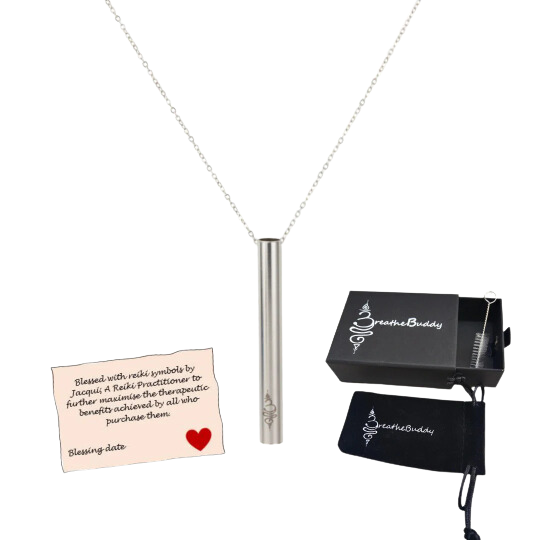 Blessed by Reiki Anxiety Necklace – Stainless Steel Breathing Necklace – Quit Smoking & Vaping Aid | BreatheBuddy®