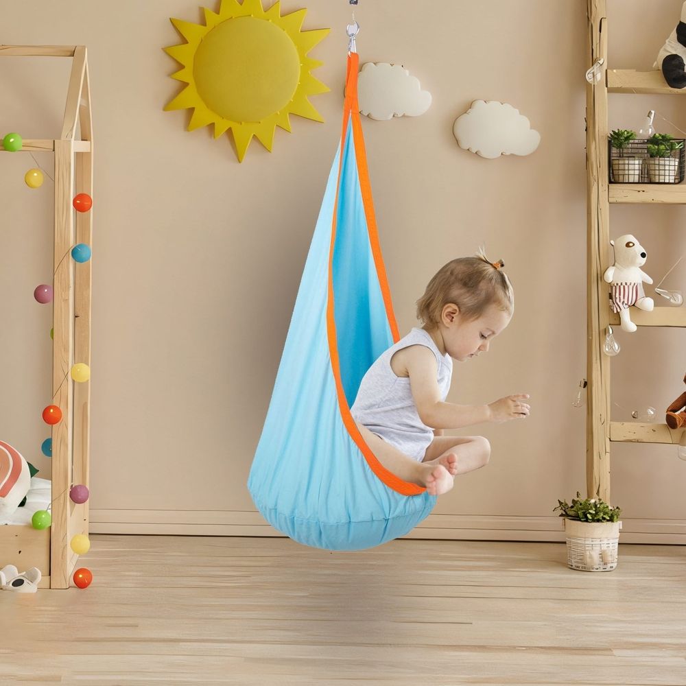 BKBP Pod Swing Seat, Kids Hanging Hammock Swing, Cotton Sensory Pod Swing Chair with Inflatable Pillow, Pod Swing for Kids Indoor & Outdoor, Max 176Lbs (1 PCS)