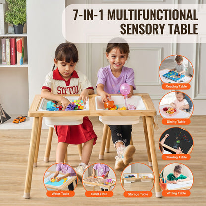 Kids Sensory Table & Chair Set Sand Water Play Table with 2 Storage Bins