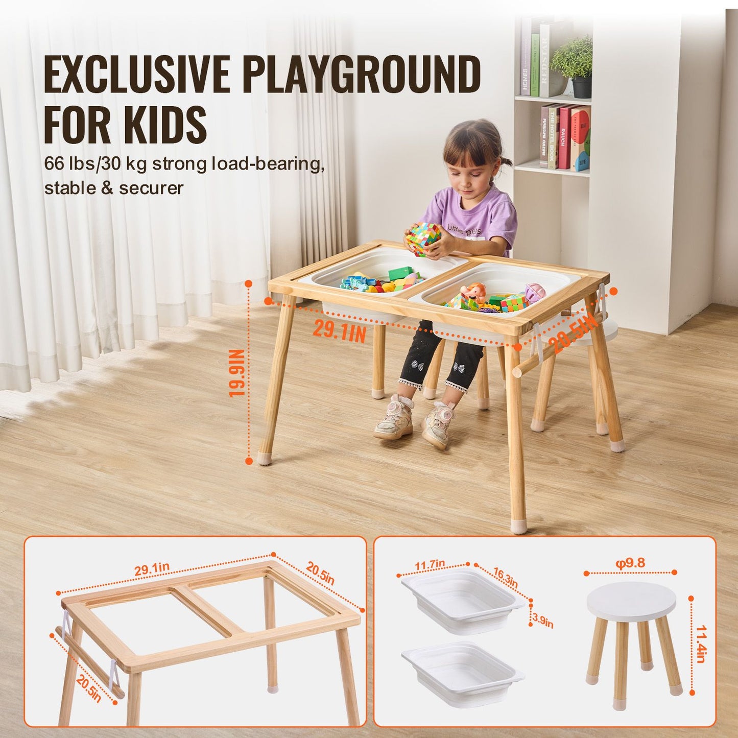 Kids Sensory Table & Chair Set Sand Water Play Table with 2 Storage Bins