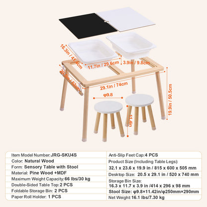 Kids Sensory Table & Chair Set Sand Water Play Table with 2 Storage Bins