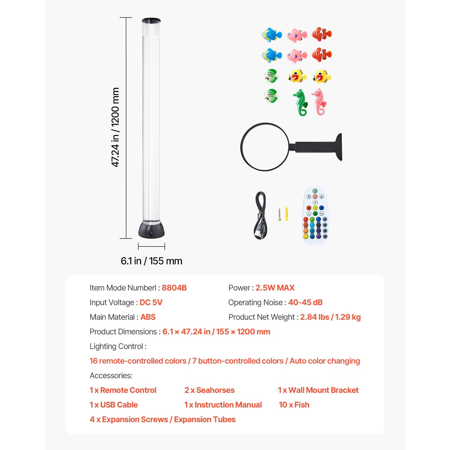 Bubble Tube Lamp 16 Color 1.2 m Sensory Aquarium Lamp for Relief Calming