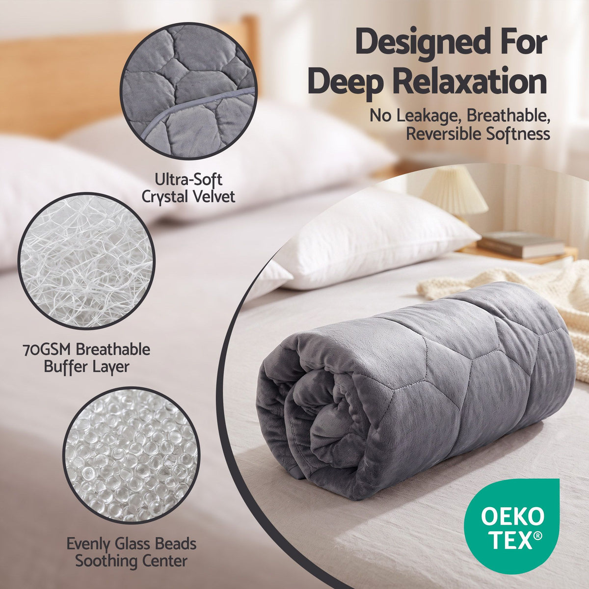 3.2kg Sensory Weighted Lap Blanket for Kids & Adults - Grey